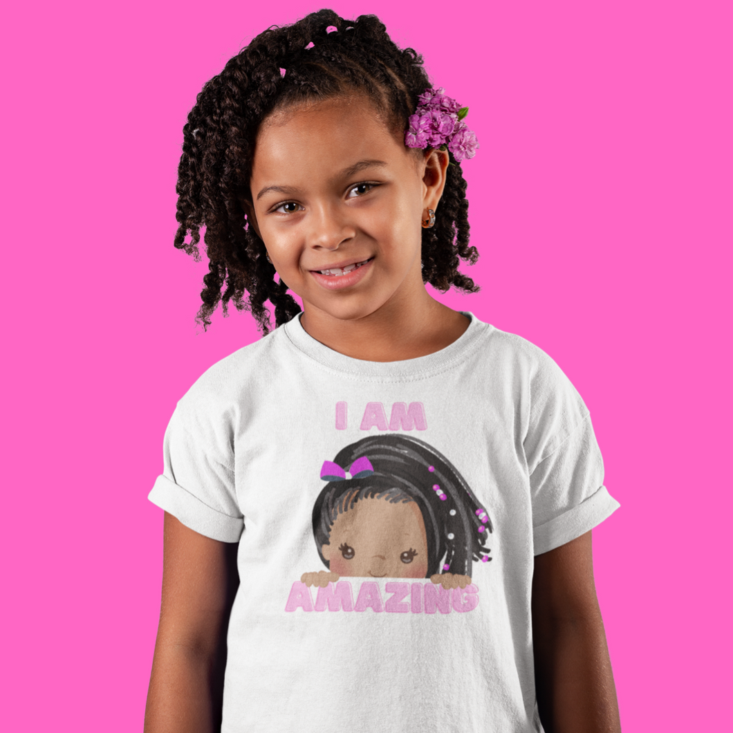 I AM AMAZING GIRLS BRAIDED HAIR TEE|BLACK GIRLS ROCK|BLACK GIRL MAGIC|TEES FOR BLACK GIRLS|AFROMATION TEES|BLACK GIRL TEES